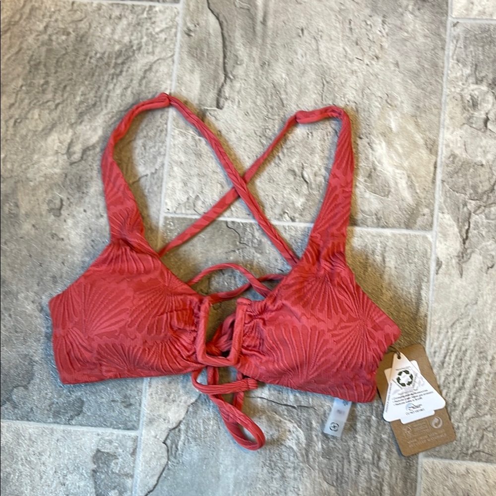 Pink Swim Bra with Criss-Cross Straps and Back Tie